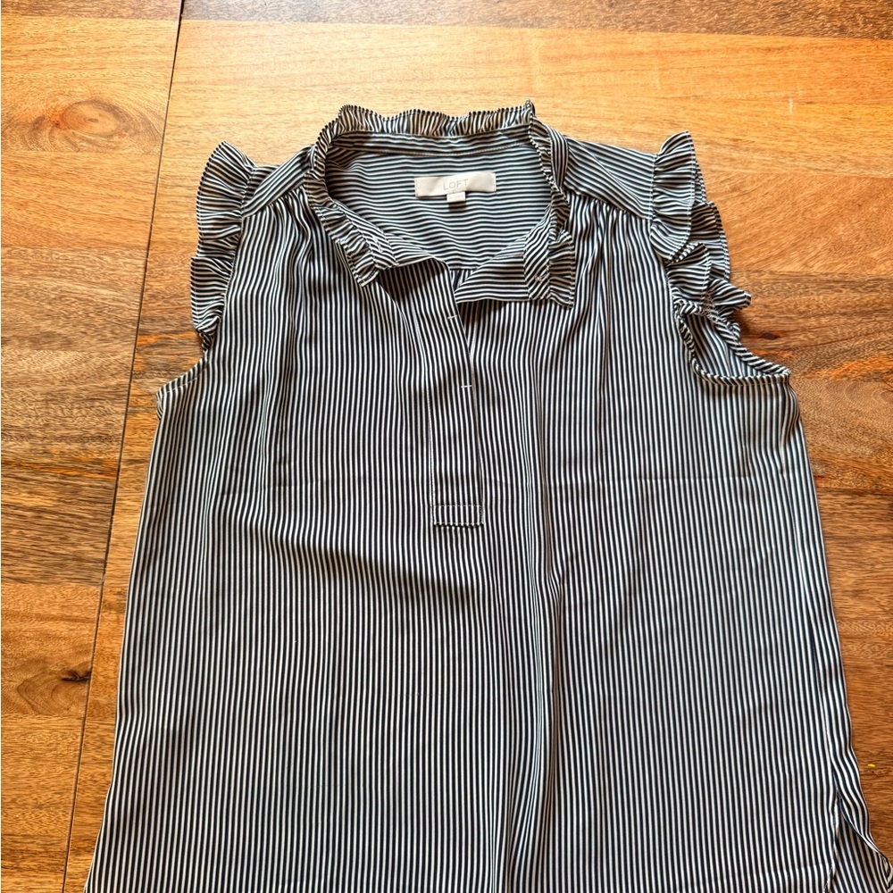 LOFT Navy and Cream Striped Blouse